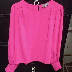 🤠Marled Reunited Clothing Hot Pink Long Sleeve Blouse Size Medium